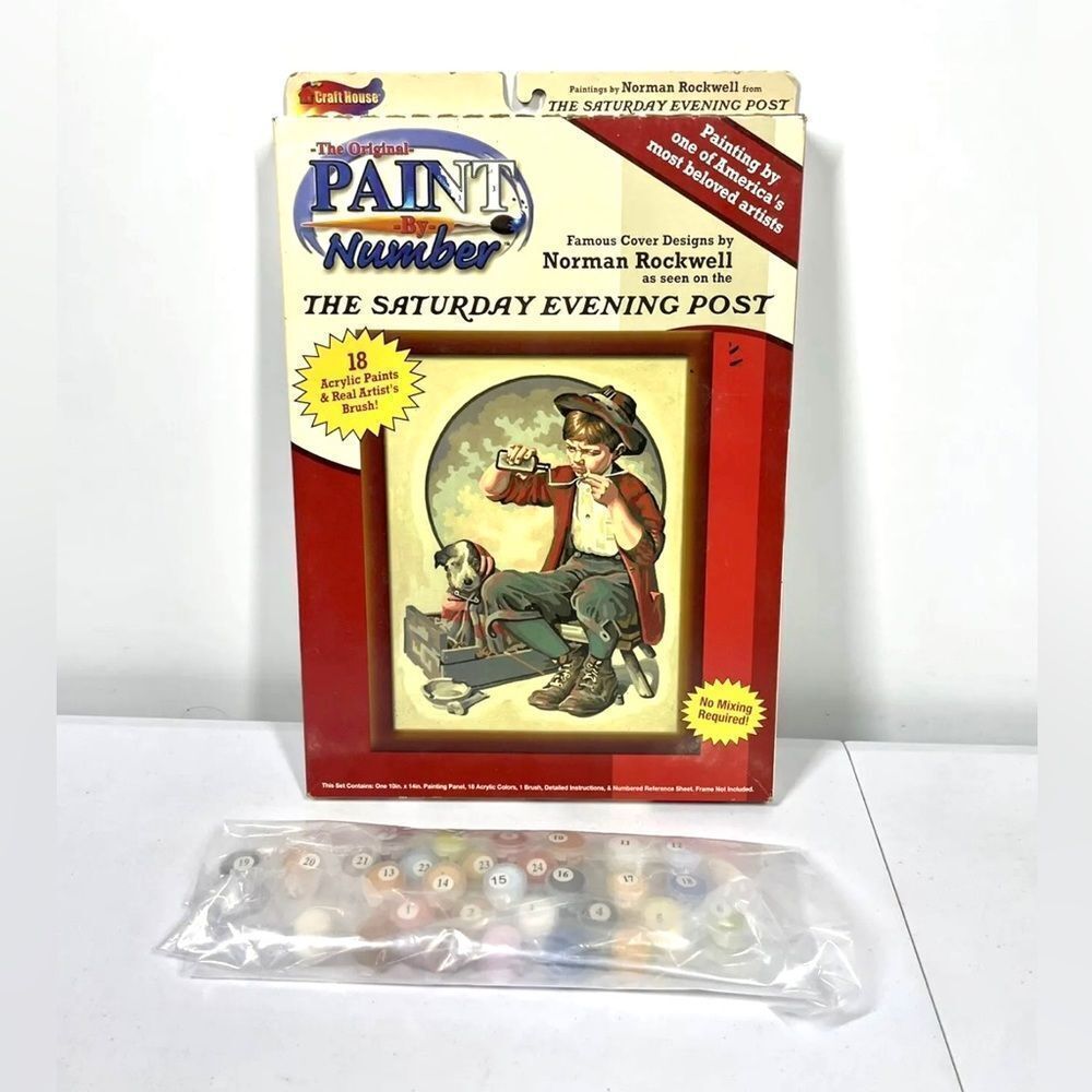 Vintage Paint By Number Norman Rockwell Saturday Evening Post PUPPY LOVE NIB